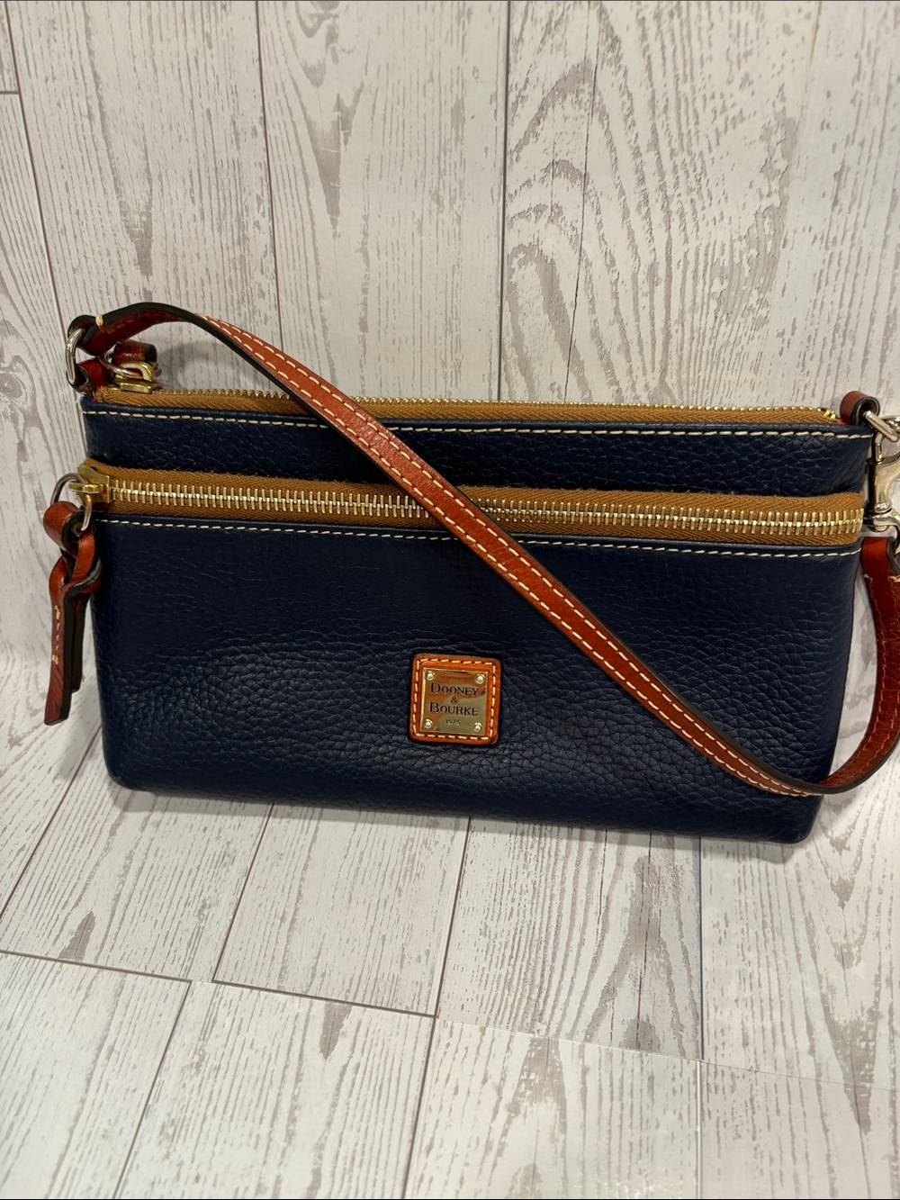 Dooney & Bourke Pebble Grain Double Zip Wristlet Midnight Blue